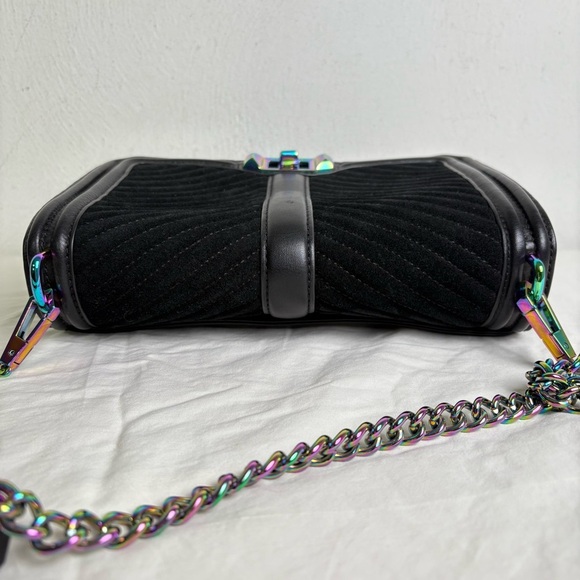 Rebecca Minkoff Oil Slick Suede Iridescent Love Chevron Quilted Crossbody Bag - Picture 5 of 16
